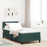 VidaXL Pat cu Arcuri și Saltea Verde &icirc;nchis 90 x 190 cm țesătură