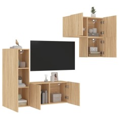 vidaXL Unități TV de perete, 4 piese, stejar sonoma, lemn prelucrat 3216430