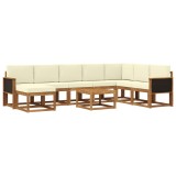 vidaXL Set de canapele de exterior cu pernă 9 pcs Natural și Crem 3385461