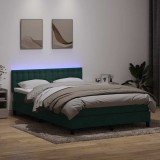 vidaXL Pat cu arcuri cu saltea și LED, verde &icirc;nchis, 160x210 cm, catifea 3317274