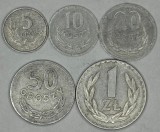 POLONIA Lot / 5buc - 5 +10 + 20 + 50 Groszy 1 ZLOT / ZLOTY 1972