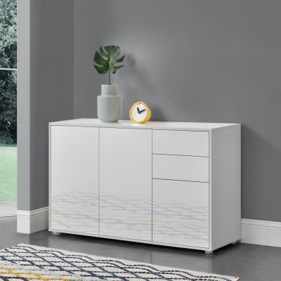 Comoda Paarl WH cu 3 usi si 2 sertare alb extra lucios [en.casa] HausGarden Leisure foto