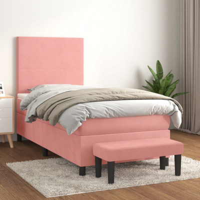 vidaXL Pat box spring cu saltea, roz, 80x200 cm, catifea foto