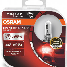 Set 2 becuri halogen H4 12V Osram Night Breaker Silver +100%