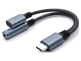 Cablu QOLTEC 3,5mm la USB C, 0,1m, negru, adaptor audio rapid