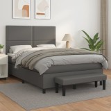 VidaXL Pat box spring cu saltea, gri, 140x190 cm, piele ecologică