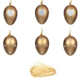 Oua decorative de Paste din spuma, aurii cu inimioare si buline, 6 bucati, 6 cm, CMCLASS