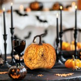 Dovleac decor de Halloween - 16,5 cm - portocaliu - panza de paianjen