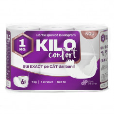 Hartie igienica Kilo Confort, 1 kg, 6 role, 5 straturi, 624 foi