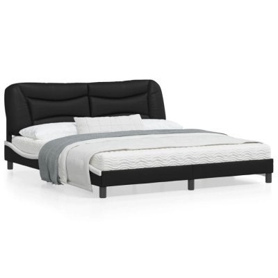 vidaXL Cadru de pat cu LED, negru și alb, 180x200 cm, piele ecologică foto