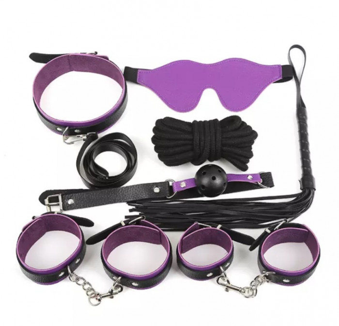 Set BDSM 7 Piese, Negru/Violet, Guilty Toys