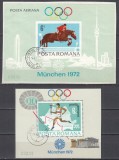 ROMANIA 1972 LP 788 LP 789 PREOLIMPIADA MUNCHEN COLITA DANTELATA+COLITA NEDANTELATA/FRAGMENT STAMPILATE, Stampilat