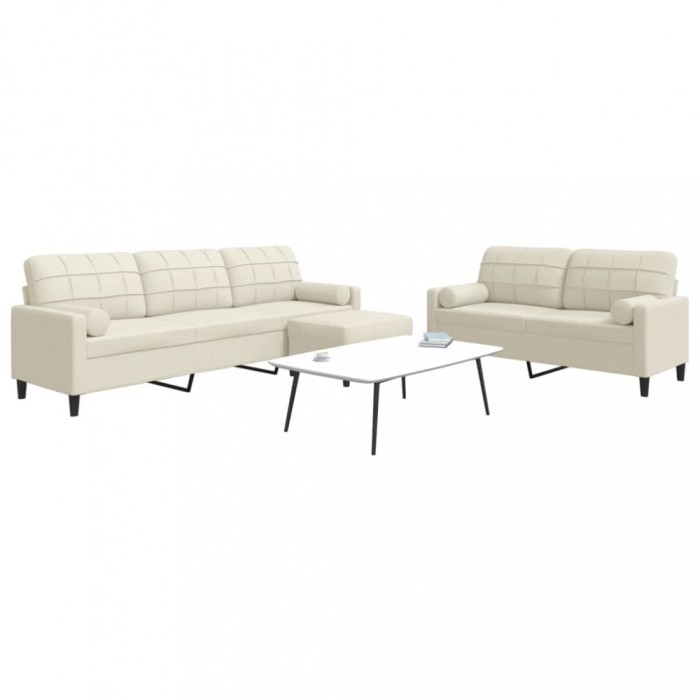 vidaXL Set de canapele cu perne/rulouri, 3 piese, crem, catifea 3278509