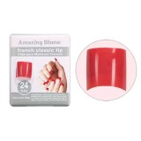 Cumpara ieftin V&acirc;rf clasic French, tipsuri scurte, colorate unghii - roşu neon, 24buc, nr.1 - 10, AMAZING SHINE