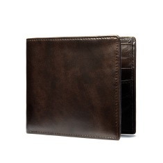 Portofel barbati, BUSY LDY&amp;GTM&reg; NoScan Bruiage, piele naturala, antiscanare carduri RFID, compartiment carte de identitate, maro inchis