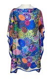 Rochie Dama Poncho One Size Dacali Albastru Crem Vascoza Matase Rochie de Zi Midi