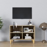 Comoda TV vidaXL Stejar Sonoma 69.5x30x50 cm, Lemn Masiv, 4 Compartimente, Maro, Suport TV Scandinav