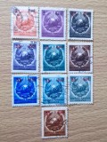 Lot 10 Timbre Romania 1952 Stema RPR cu Supratipare de Reevaluare Stampilate - RO1