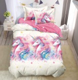 Lenjerie De Pat Unicorn Xf068, Bumbac, 4 Piese, Fara Elastic, Imprimeu