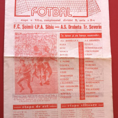 Program meci fotbal "SOIMII" IPA SIBIU - AS DROBETA TURNU-SEVERIN (27.10.1985)