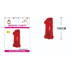 Balon din folie metalizata rosie, Mirific Party, Cifra, 1 an, 100 cm