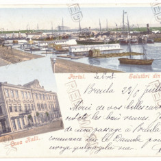 459 - BRAILA, Harbor, ships, Litho, Romania - old postcard - used - 1905