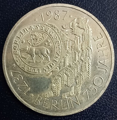 (A1040) MONEDA DIN ARGINT GERMANIA - 10 MARK 1987, LIT. J, ANIVERSARE 750 ANI ORASUL BERLIN foto