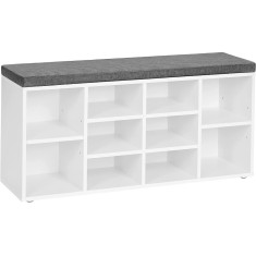 VASAGLE Banca pentru hol cu suport pentru pantofi, 10 compartimente, cu perna, 104x48x30cm, alb Household NewTrend
