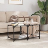 Set 2 Măsuțe Cafea vidaXL, Sticlă Neagră, 40x40 cm, Oțel Inoxidabil, Design Modern, Mese Laterale Living