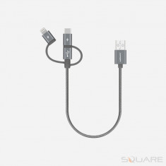 Cabluri Momax, Elite Link, 3 in 1, USB-A to Micro-USB, Lightning, Type-C, 0.3m, Dark Grey