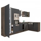 Unitate Bucatarie Colț Leziter Yorki 370 cm Stejar Antracit Frigider Congelator Inferior Modular