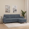 VidaXL Canapea cu 3 locuri și taburet, gri &icirc;nchis, 180 cm, catifea 3201175