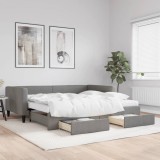 vidaXL Pat de zi cu extensie și sertare, gri &icirc;nchis, 100x200 cm textil