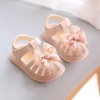 Sandale roz pudra pentru fetite, cu fundita din tulle si trandafiras aplicate, Superbaby