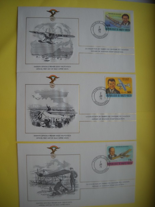 HOPCT PLIC FDC S NR 1024 SET 5 FDC VOLTA SUPERIOARA -AFRICA -ISTORIA AVIATIEI -FAI -FEDERATIA AERONAUTICA INTERNATIONALA 1978-AVION / AVIATIE