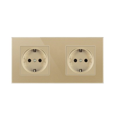 Priza Techstar&amp;reg; Crystal TS2, Dubla, Sticla Securizata, Culoare Auriu Sandcastle, 16A foto