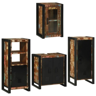 vidaXL Set de mobilier pentru baie cu ușă 4 pcs Lemn recuperat solid 3305703 foto