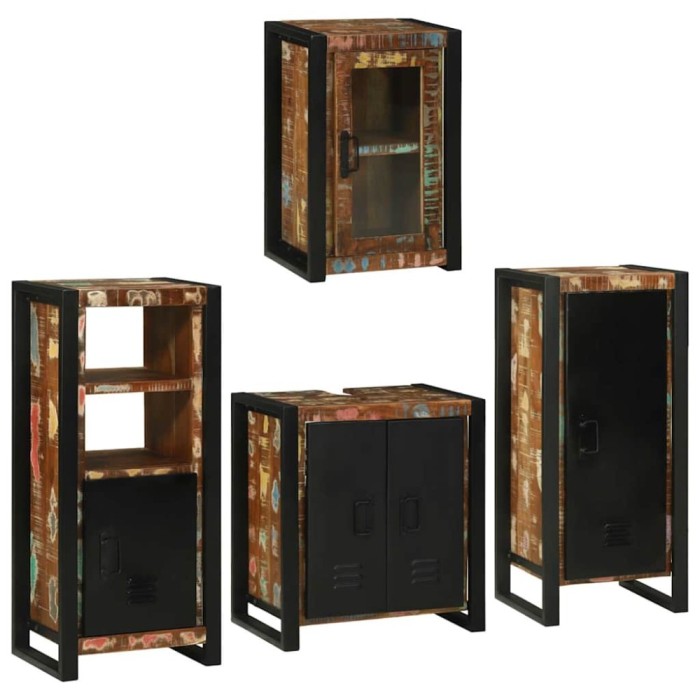 vidaXL Set de mobilier pentru baie cu ușă 4 pcs Lemn recuperat solid 3305703