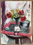 Schiță lucrare Theodor Pallady, ulei / tehnică mixtă pe carton subțire, 18 x 13 cm, artist rom&acirc;n, artă rom&acirc;nească, de colecție / fara rama, f sticla