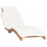 Șezlong Pliabil vidaXL, Lemn Tec Masiv, Perna Alb Crem, 175cm, Gradina