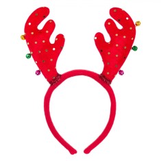 Bentiță Crăciun, Model Ren, Păr Rosu, Clopoței Colorați, Poliester, 12cm