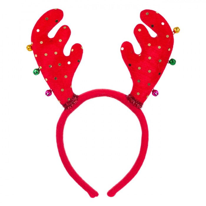 Bentiță Crăciun, Model Ren, Păr Rosu, Clopoței Colorați, Poliester, 12cm