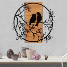 Decoratiune de perete, Birds Ä°n Love 1, Metal, Cadru: 100% LEMN (grosime: 3 cm), Nuc negru