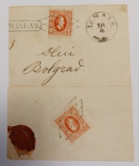 Romania 1865 - Fragment plic circulat cu doua marci Alexandru-Ioan Cuza foto