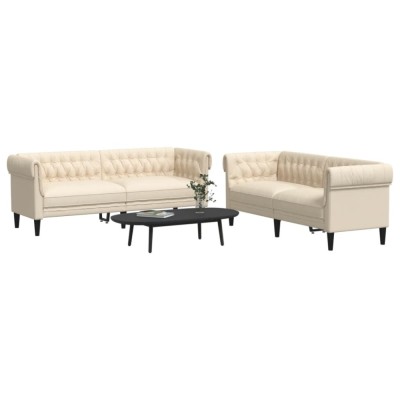 vidaXL Set de canapele, 2 piese, crem, material textil foto