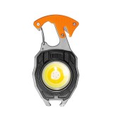Breloc Multifunctional, Kit Supravietuire, Lanterna, Bricheta, Fluier, din ABS/Aluminiu, Alimentare USB, Negru/Portocaliu