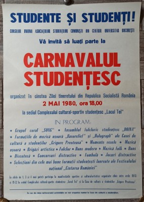 Afis Carnavalul Studentesc 1980, Ziua Tineretului din RSR foto