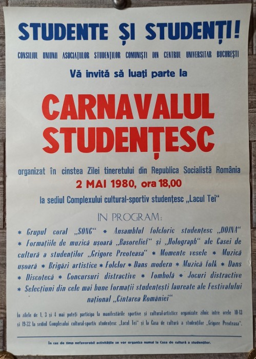 Afis Carnavalul Studentesc 1980, Ziua Tineretului din RSR