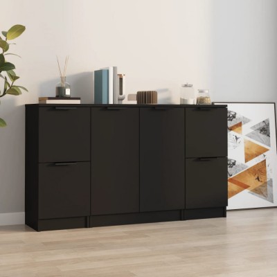 vidaXL Servante, 3 piese, negru, lemn prelucrat foto