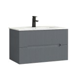 Masca Chiuveta Baie Leziter Trent 80 cm, Gri Antracit, 2 Sertare Soft-close, Ceramica, Montaj Perete